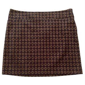 Jacquard Daisy Medallion Gold Navy Maroon Mini Skirt